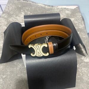Celine Reversible Belt Black Brown Leather 85cm